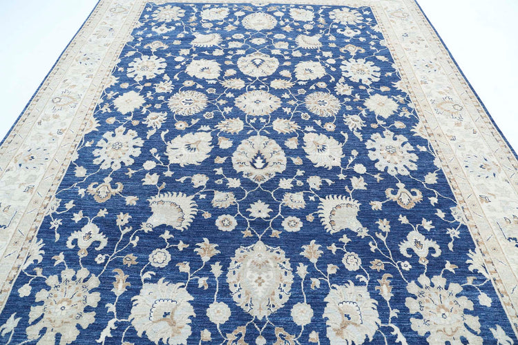 Traditional Hand Knotted Ziegler Farhan Wool Rug of Size 8'9'' X 11'10'' in Blue and Ivory Colors - Made in Afghanistan