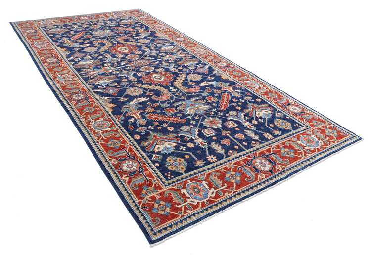 Traditional Hand Knotted Ziegler Farhan Wool Rug of Size 6'2'' X 12'7'' in Blue and Red Colors - Made in Afghanistan