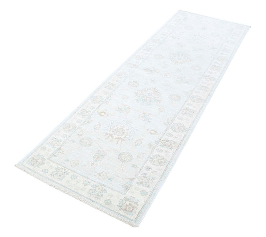 Traditional Hand Knotted Serenity Farhan Wool Rug of Size 2'6'' X 7'8'' in Grey and Ivory Colors - Made in Afghanistan