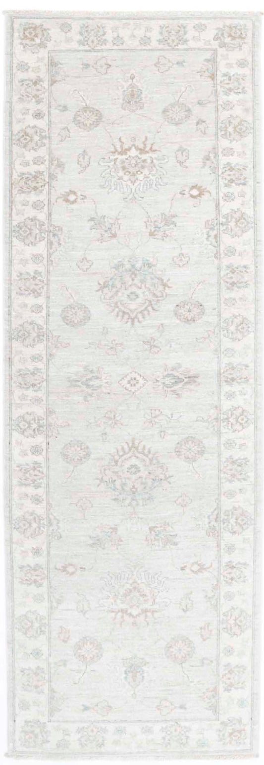 Traditional Hand Knotted Serenity Farhan Wool Rug of Size 2'6'' X 7'8'' in Grey and Ivory Colors - Made in Afghanistan