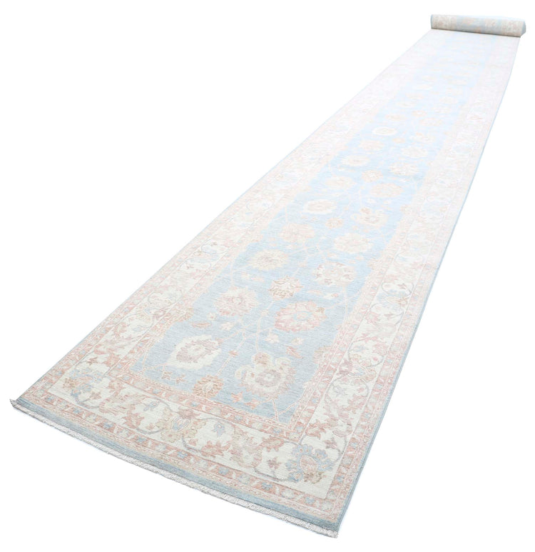 Traditional Hand Knotted Serenity Farhan Wool Rug of Size 4'1'' X 43'4'' in Blue and Ivory Colors - Made in Afghanistan