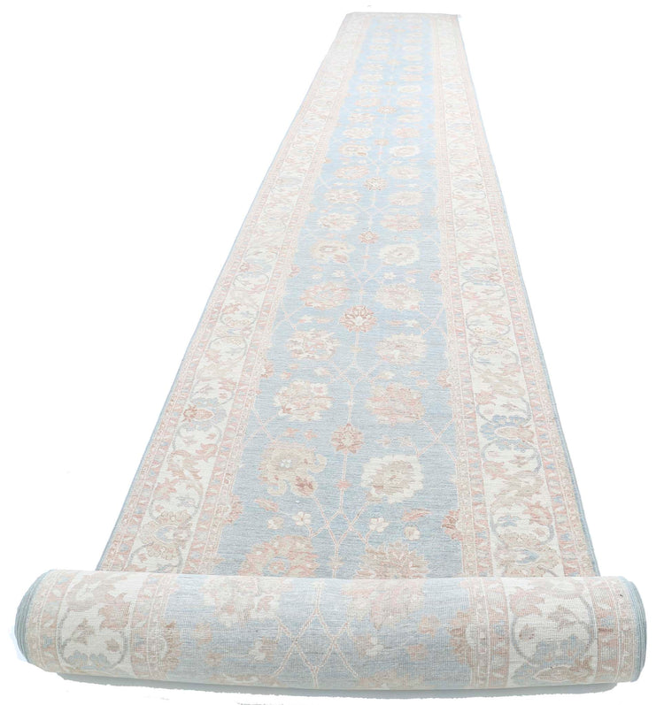 Traditional Hand Knotted Serenity Farhan Wool Rug of Size 4'1'' X 43'4'' in Blue and Ivory Colors - Made in Afghanistan