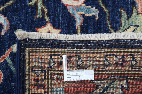 Traditional Hand Knotted Ziegler Farhan Wool Rug of Size 6'3'' X 11'6'' in Blue and Rust Colors - Made in Afghanistan