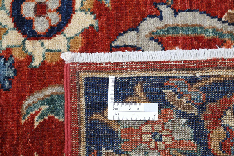 Traditional Hand Knotted Ziegler Farhan Wool Rug of Size 4'0'' X 13'6'' in Red and Blue Colors - Made in Afghanistan