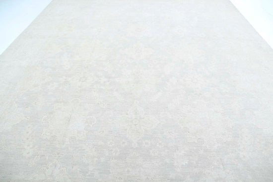 Traditional Hand Knotted Serenity Farhan Wool Rug of Size 11'9'' X 14'3'' in Grey and Ivory Colors - Made in Afghanistan