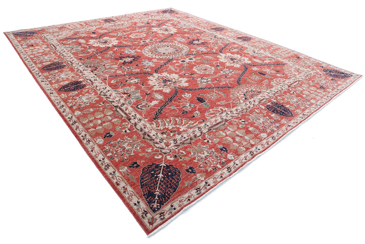 Traditional Hand Knotted Heriz Farhan Wool Rug of Size 12'0'' X 14'7'' in Red and Ivory Colors - Made in Afghanistan