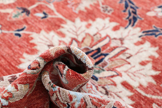 Traditional Hand Knotted Heriz Farhan Wool Rug of Size 12'0'' X 14'7'' in Red and Ivory Colors - Made in Afghanistan