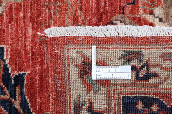 Traditional Hand Knotted Heriz Farhan Wool Rug of Size 12'0'' X 14'7'' in Red and Ivory Colors - Made in Afghanistan