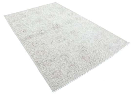 Traditional Hand Knotted Serenity Farhan Wool Rug of Size 5'4'' X 8'2'' in Ivory and Taupe Colors - Made in Afghanistan