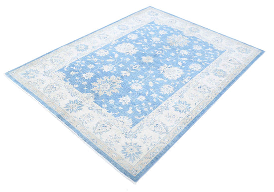 Traditional Hand Knotted Ziegler Farhan Wool Rug of Size 4'9'' X 6'4'' in Blue and Ivory Colors - Made in Afghanistan