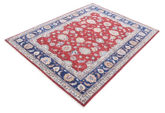 Traditional Hand Knotted Ziegler Farhan Wool Rug of Size 4'10'' X 6'5'' in Red and Blue Colors - Made in Afghanistan