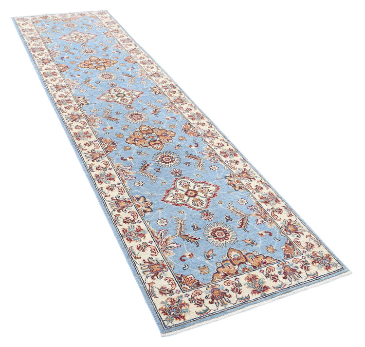 Traditional Hand Knotted Ziegler Farhan Wool Rug of Size 2'7'' X 9'7'' in Blue and Ivory Colors - Made in Afghanistan