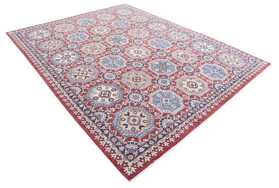 Traditional Hand Knotted Ziegler Farhan Wool Rug of Size 7'11'' X 9'11'' in Red and Ivory Colors - Made in Afghanistan