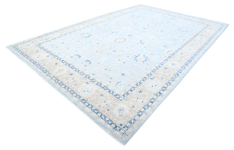 Traditional Hand Knotted  Farhan Wool Rug of Size 9'8'' X 14'11'' in Blue and Taupe Colors - Made in Afghanistan