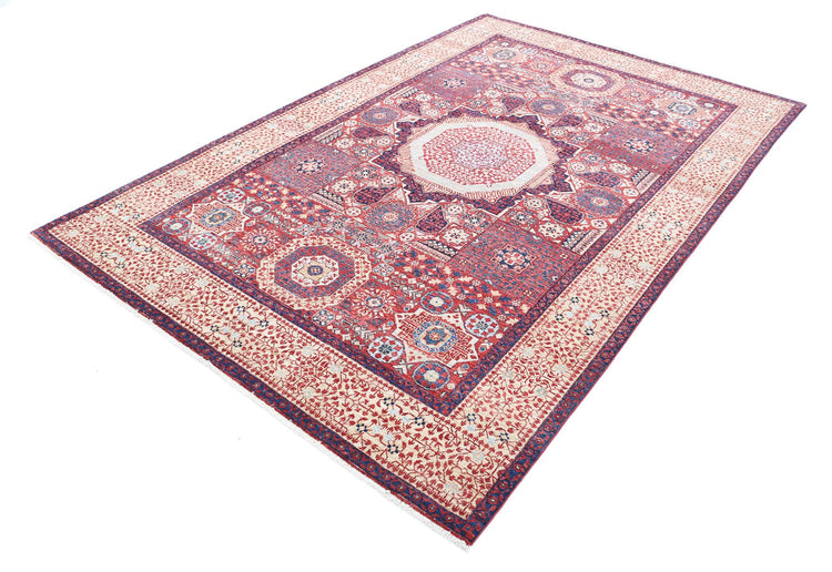 Traditional Hand Knotted Mamluk Farhan Wool Rug of Size 5'10'' X 8'11'' in Red and Gold Colors - Made in Afghanistan