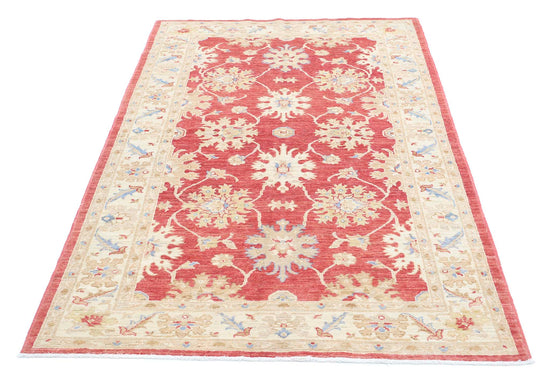 Traditional Hand Knotted  Farhan Wool Rug of Size 4'1'' X 6'4'' in Red and Ivory Colors - Made in Afghanistan