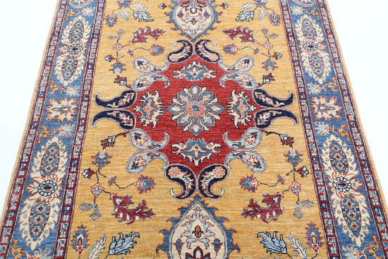 Traditional Hand Knotted Ziegler Farhan Wool Rug of Size 4'0'' X 5'10'' in Gold and Blue Colors - Made in Afghanistan