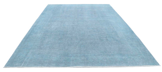 Transitional Hand Knotted Overdyed Farhan Wool Rug of Size 8'11'' X 12'6'' in Blue and Blue Colors - Made in Afghanistan