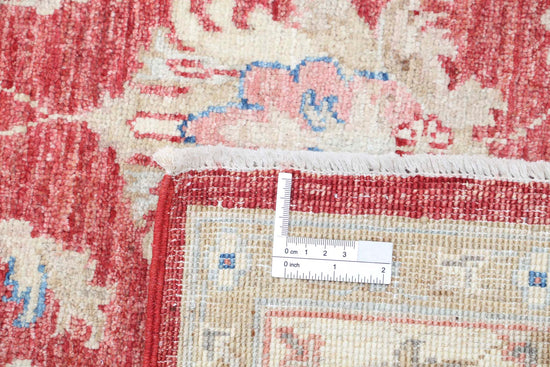 Traditional Hand Knotted Ziegler Farhan Wool Rug of Size 3'10'' X 5'9'' in Red and Ivory Colors - Made in Afghanistan