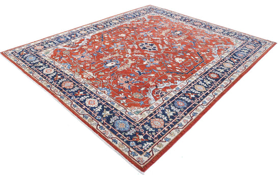 Traditional Hand Knotted Ziegler Farhan Wool Rug of Size 8'0'' X 9'7'' in Rust and Blue Colors - Made in Afghanistan