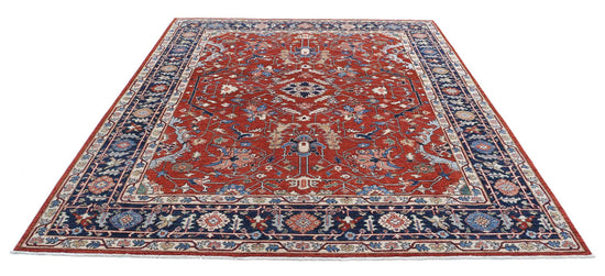 Traditional Hand Knotted Ziegler Farhan Wool Rug of Size 8'0'' X 9'7'' in Rust and Blue Colors - Made in Afghanistan