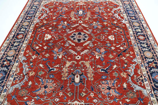 Traditional Hand Knotted Ziegler Farhan Wool Rug of Size 8'0'' X 9'7'' in Rust and Blue Colors - Made in Afghanistan