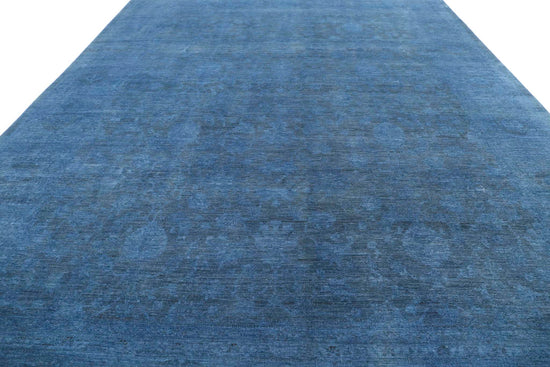 Transitional Hand Knotted Overdyed Farhan Wool Rug of Size 11'8'' X 14'7'' in Blue and Blue Colors - Made in Afghanistan