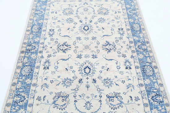 Traditional Hand Knotted Serenity Farhan Wool Rug of Size 3'10'' X 6'0'' in Ivory and Teal Colors - Made in Afghanistan