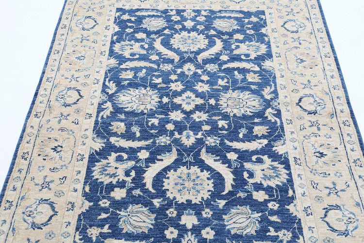 Traditional Hand Knotted Serenity Farhan Wool Rug of Size 3'10'' X 5'8'' in Blue and Brown Colors - Made in Afghanistan