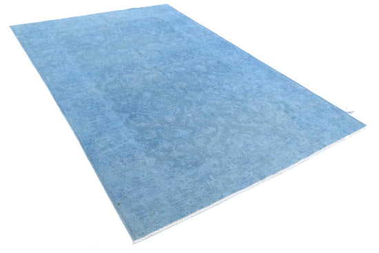 Transitional Hand Knotted Overdyed Farhan Wool Rug of Size 5'11'' X 8'10'' in Blue and Blue Colors - Made in Afghanistan