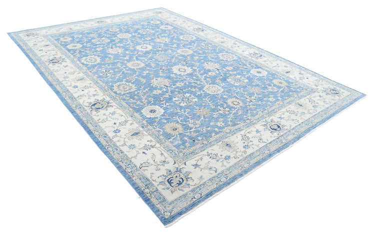 Traditional Hand Knotted Serenity Farhan Wool Rug of Size 8'1'' X 11'5'' in Blue and Ivory Colors - Made in Afghanistan