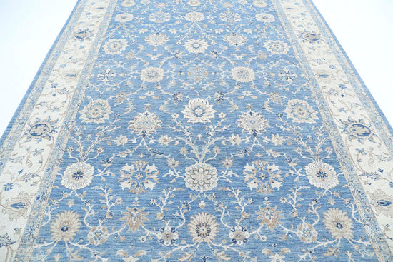 Traditional Hand Knotted Serenity Farhan Wool Rug of Size 8'1'' X 11'5'' in Blue and Ivory Colors - Made in Afghanistan