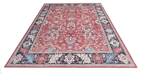 Traditional Hand Knotted Ziegler Farhan Wool Rug of Size 8'9'' X 11'8'' in Red and Black Colors - Made in Afghanistan