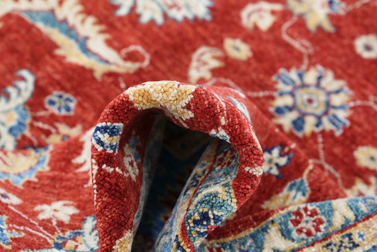 Traditional Hand Knotted Ziegler Farhan Wool Rug of Size 5'0'' X 6'7'' in Red and Blue Colors - Made in Afghanistan