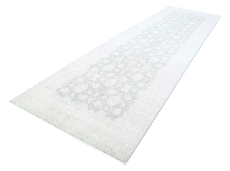 Traditional Hand Knotted Serenity Farhan Wool Rug of Size 4'8'' X 16'3'' in Grey and Ivory Colors - Made in Afghanistan