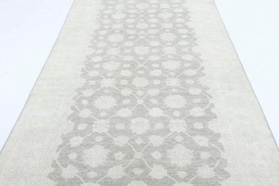 Traditional Hand Knotted Serenity Farhan Wool Rug of Size 4'8'' X 16'3'' in Grey and Ivory Colors - Made in Afghanistan