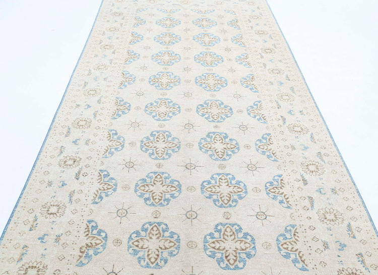 Traditional Hand Knotted Serenity Farhan Wool Rug of Size 5'1'' X 12'8'' in Blue and Ivory Colors - Made in Afghanistan
