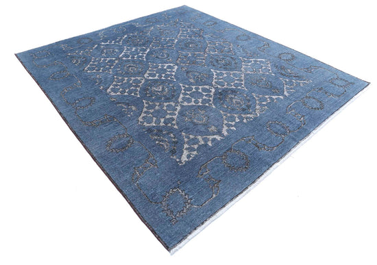 Transitional Hand Knotted Onyx Farhan Wool Rug of Size 7'10'' X 8'10'' in Blue and Grey Colors - Made in Afghanistan