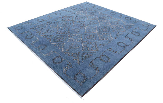Transitional Hand Knotted Onyx Farhan Wool Rug of Size 7'10'' X 8'10'' in Blue and Grey Colors - Made in Afghanistan