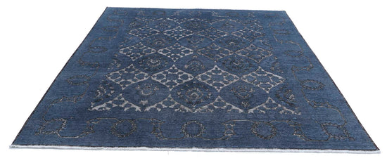 Transitional Hand Knotted Onyx Farhan Wool Rug of Size 7'10'' X 8'10'' in Blue and Grey Colors - Made in Afghanistan