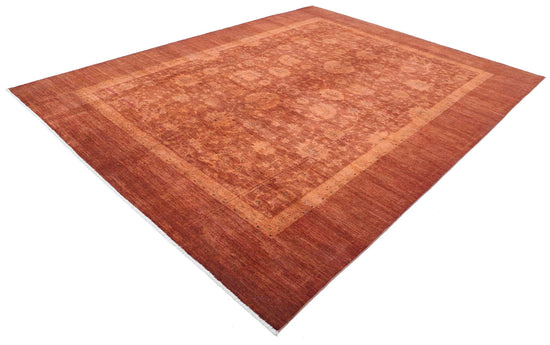 Transitional Hand Knotted Overdyed Farhan Wool Rug of Size 8'9'' X 11'3'' in Rust and Rust Colors - Made in Afghanistan