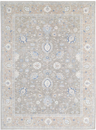 Traditional Hand Knotted Serenity Farhan Wool Rug of Size 8'9'' X 11'11'' in Grey and Taupe Colors - Made in Afghanistan