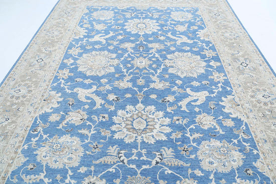 Traditional Hand Knotted Ziegler Farhan Wool Rug of Size 8'8'' X 11'8'' in Blue and Taupe Colors - Made in Afghanistan