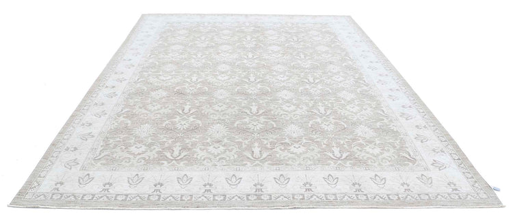 Traditional Hand Knotted Serenity Farhan Wool Rug of Size 8'9'' X 11'8'' in Taupe and Ivory Colors - Made in Afghanistan