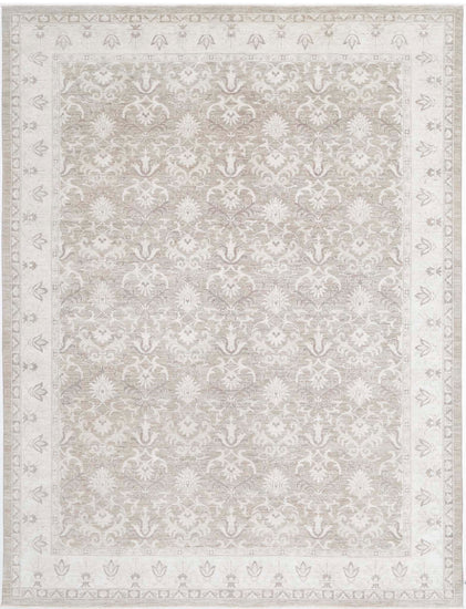 Traditional Hand Knotted Serenity Farhan Wool Rug of Size 8'9'' X 11'8'' in Taupe and Ivory Colors - Made in Afghanistan