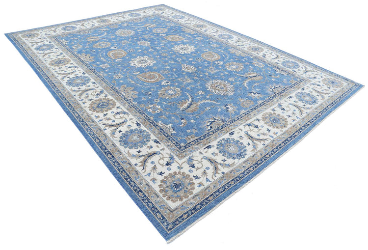 Traditional Hand Knotted Ziegler Farhan Wool Rug of Size 9'0'' X 12'0'' in Blue and Ivory Colors - Made in Afghanistan