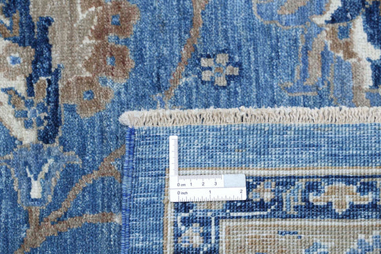 Traditional Hand Knotted Ziegler Farhan Wool Rug of Size 9'0'' X 12'0'' in Blue and Ivory Colors - Made in Afghanistan