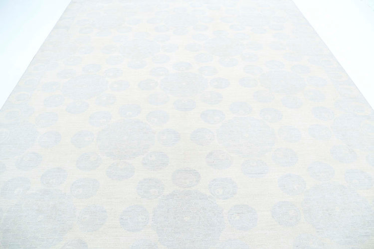 Transitional Hand Knotted Artemix Farhan Wool Rug of Size 8'11'' X 11'7'' in Ivory and Blue Colors - Made in Afghanistan