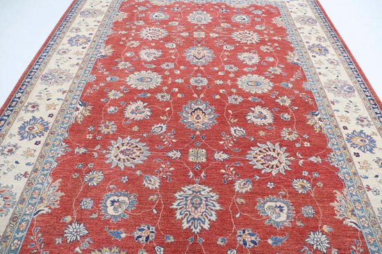 Traditional Hand Knotted Sultanabad Farhan Wool Rug of Size 9'2'' X 11'10'' in Red and Ivory Colors - Made in Afghanistan