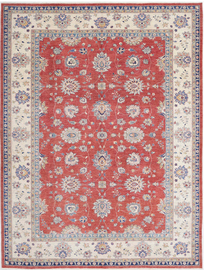 Traditional Hand Knotted Sultanabad Farhan Wool Rug of Size 9'2'' X 11'10'' in Red and Ivory Colors - Made in Afghanistan